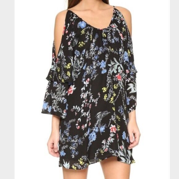Parker Black Floral Silk Dress - Picture 1 of 11
